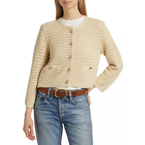 Reformation Charlotte Cotton Pointelle Cardigan Old Money Minimalist Small